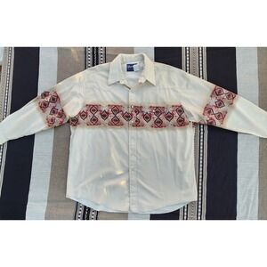 VINTAGE 90 WRANGLER SUNSET AZTEC SNAP BUTTON WESTERN COWBOY SHIRT SZ XXL EUC